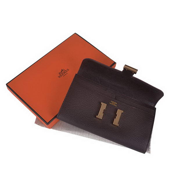 Cheap Fake Hermes Constance Long Wallets Brown Calfskin Leather Gold